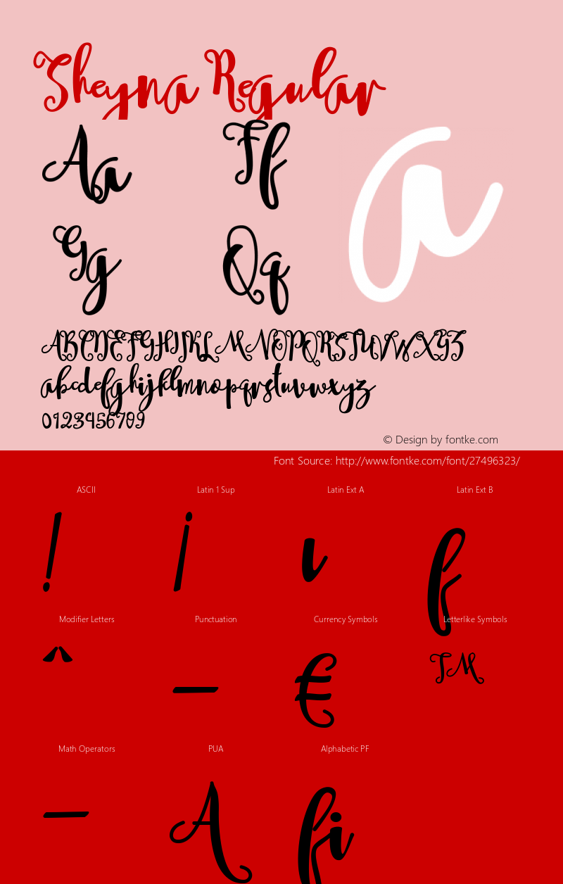 Sheyna Version 1.000 Font Sample