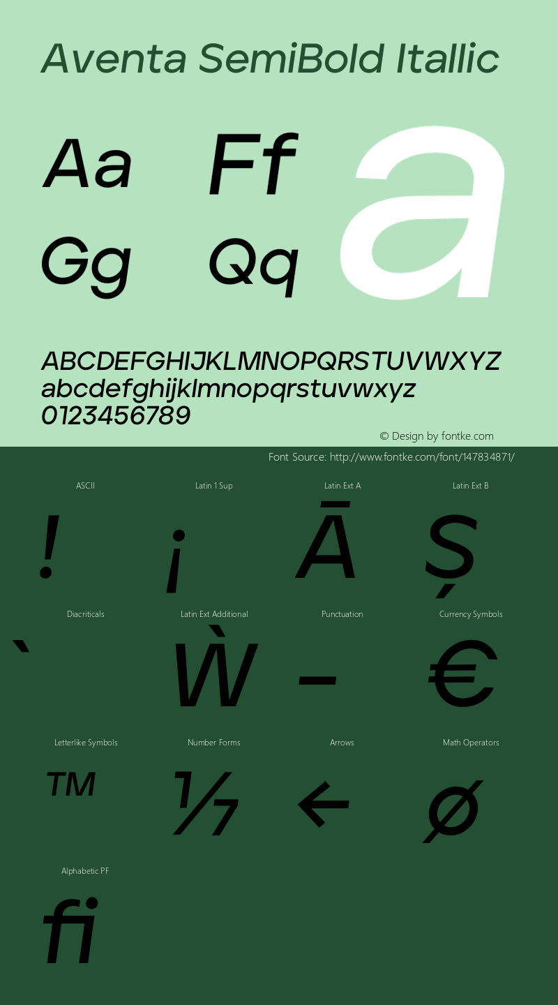 Aventa-SemiBoldItallic Version 1.002 | wf-rip DC20200415 Font Sample