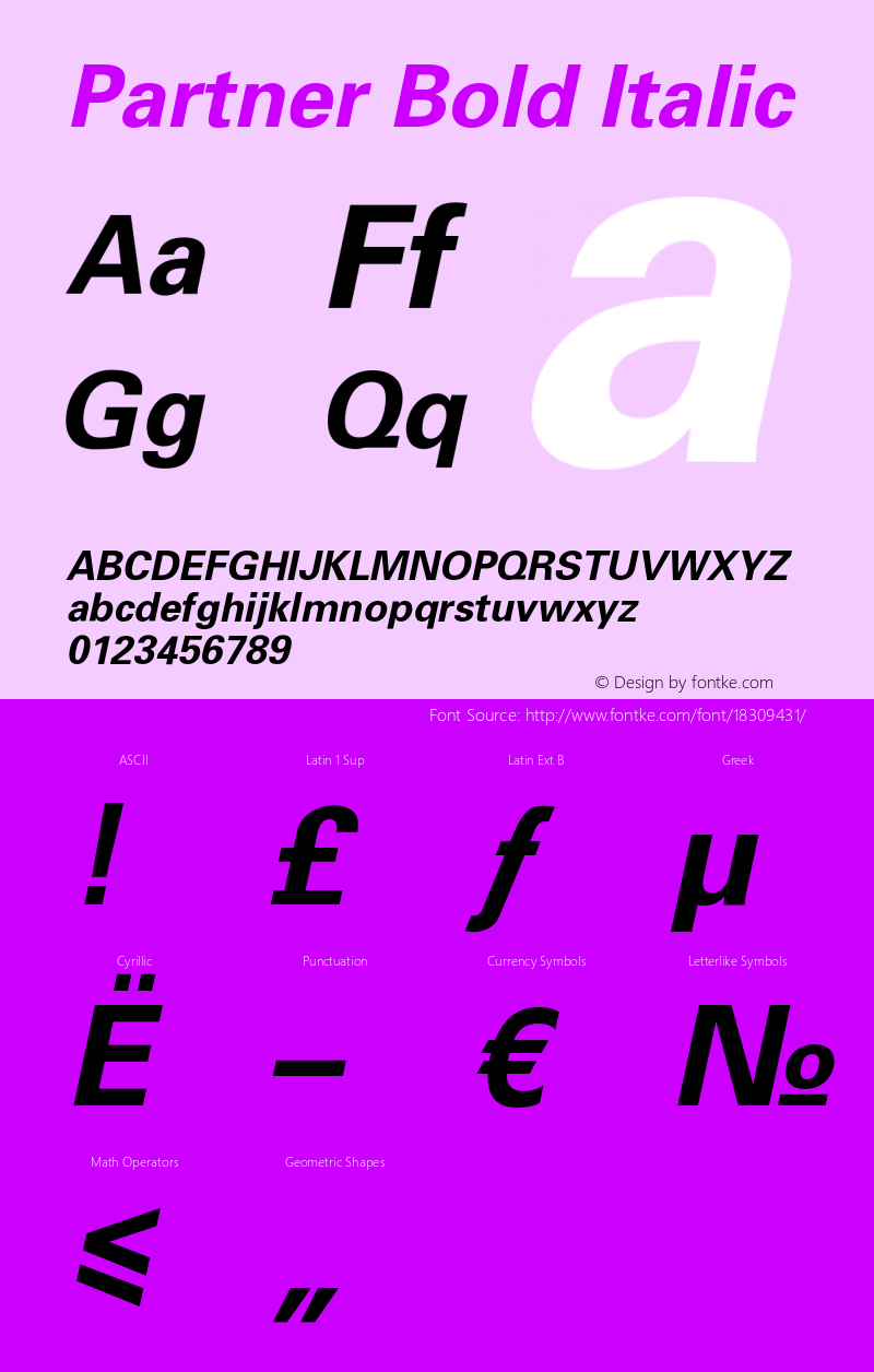 Partner Bold Italic OTF 1.0;PS 001.000;Core 116;AOCW 1.0 161 Font Sample