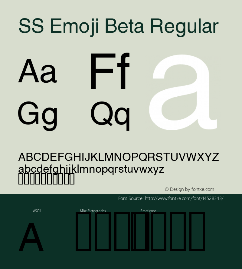 SS Emoji Beta Regular Version 0.000;PS 0.0;hotconv 1.0.70;makeotf.lib2.5.58329 DEVELOPMENT Font Sample