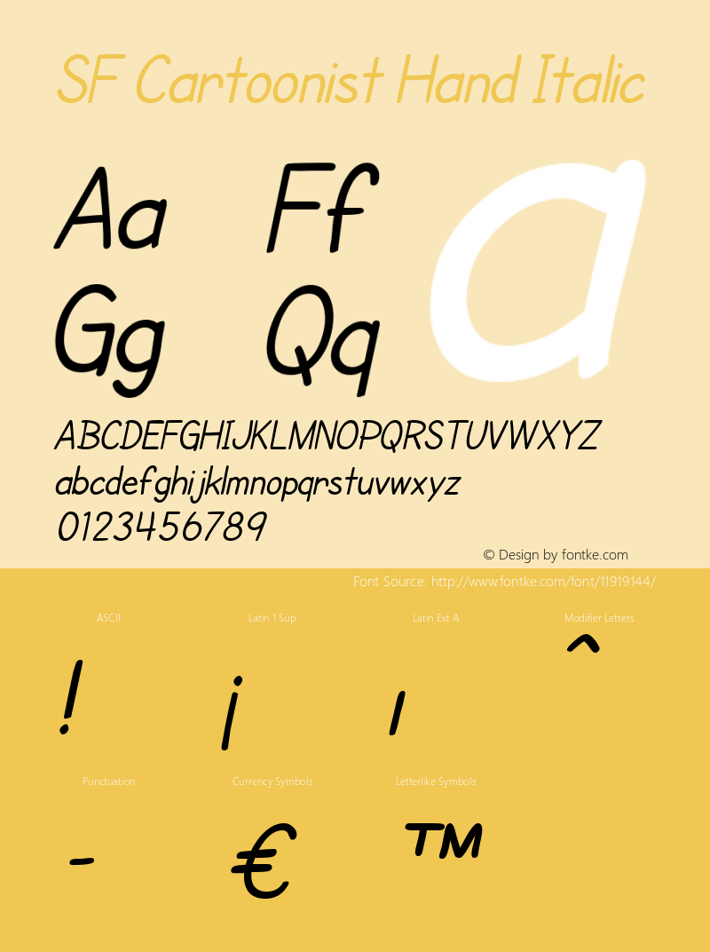 SF Cartoonist Hand Italic ver 2.0; 2000. Freeware. Font Sample