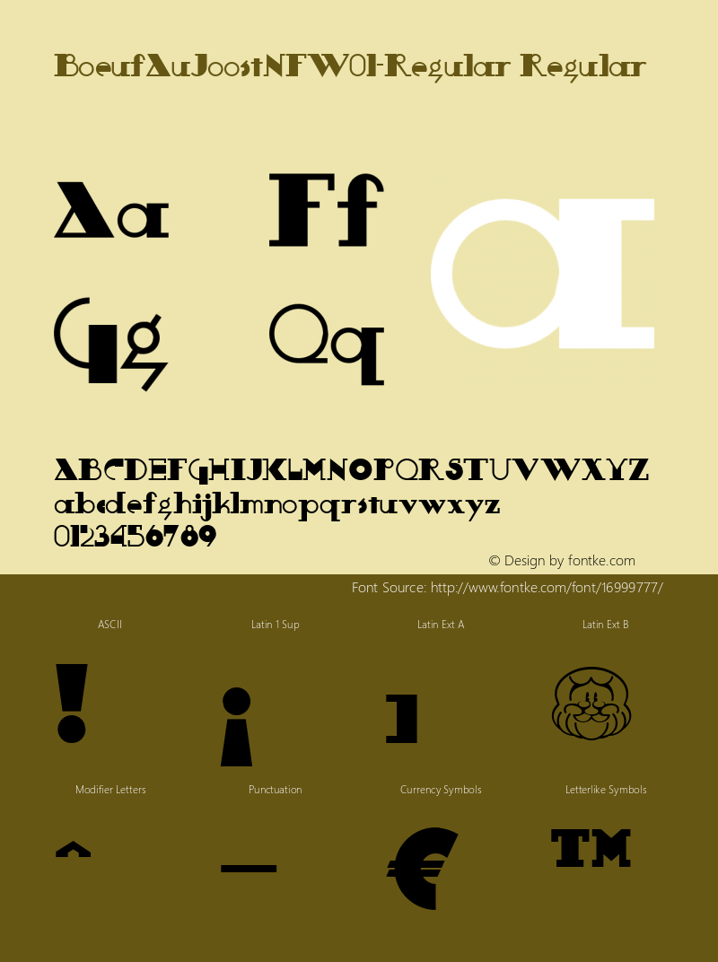 BoeufAuJoostNFW01-Regular Regular Version 1.30 Font Sample