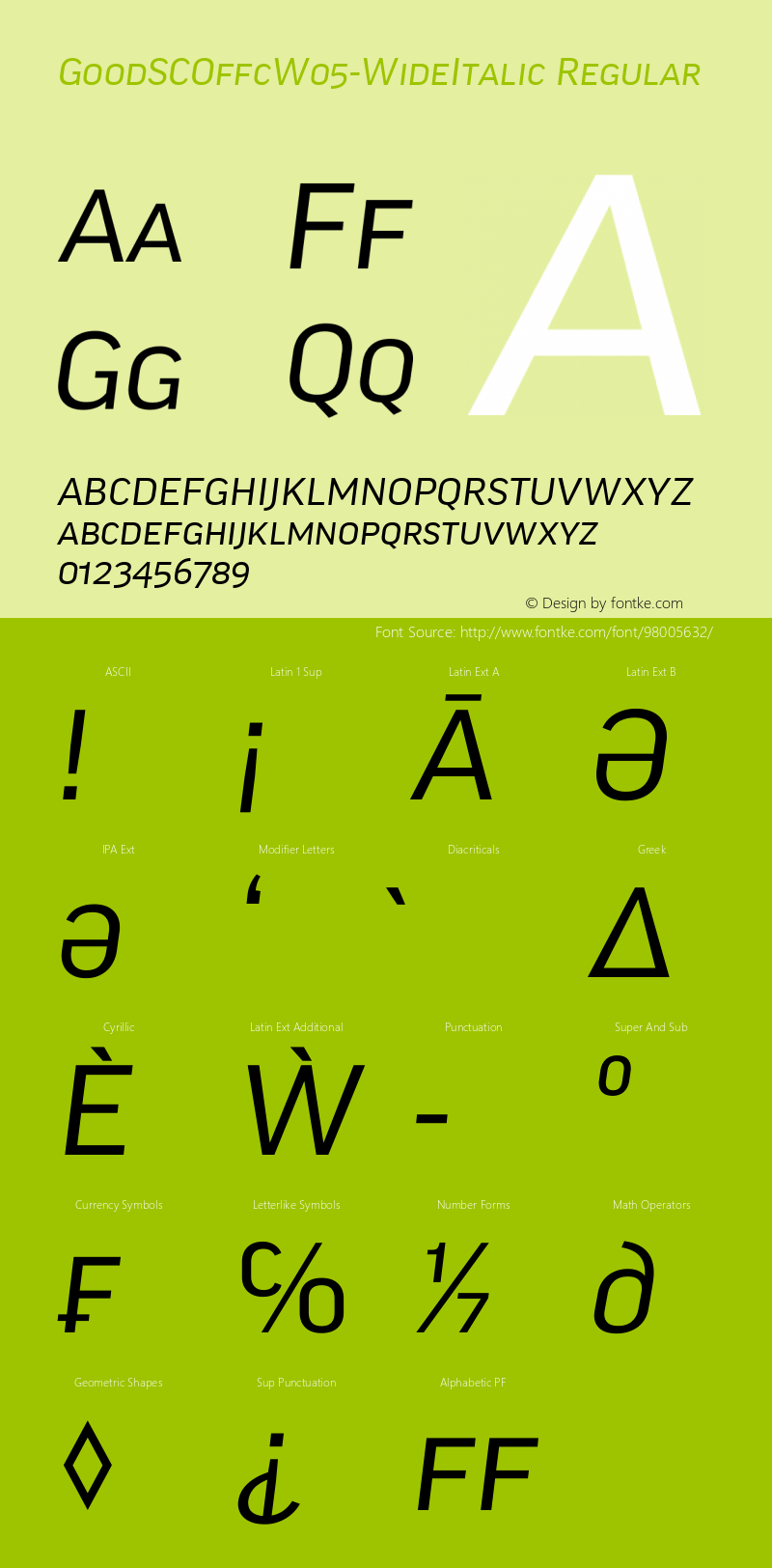 Good SC Offc W05 Wide Italic Version 7.504 Font Sample