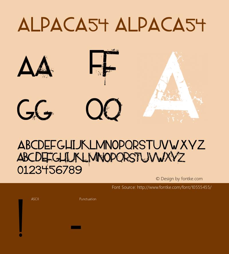 ALPACA54 ALPACA54 v.1 © Andrew2 Hart, Dirt2.com Font Sample