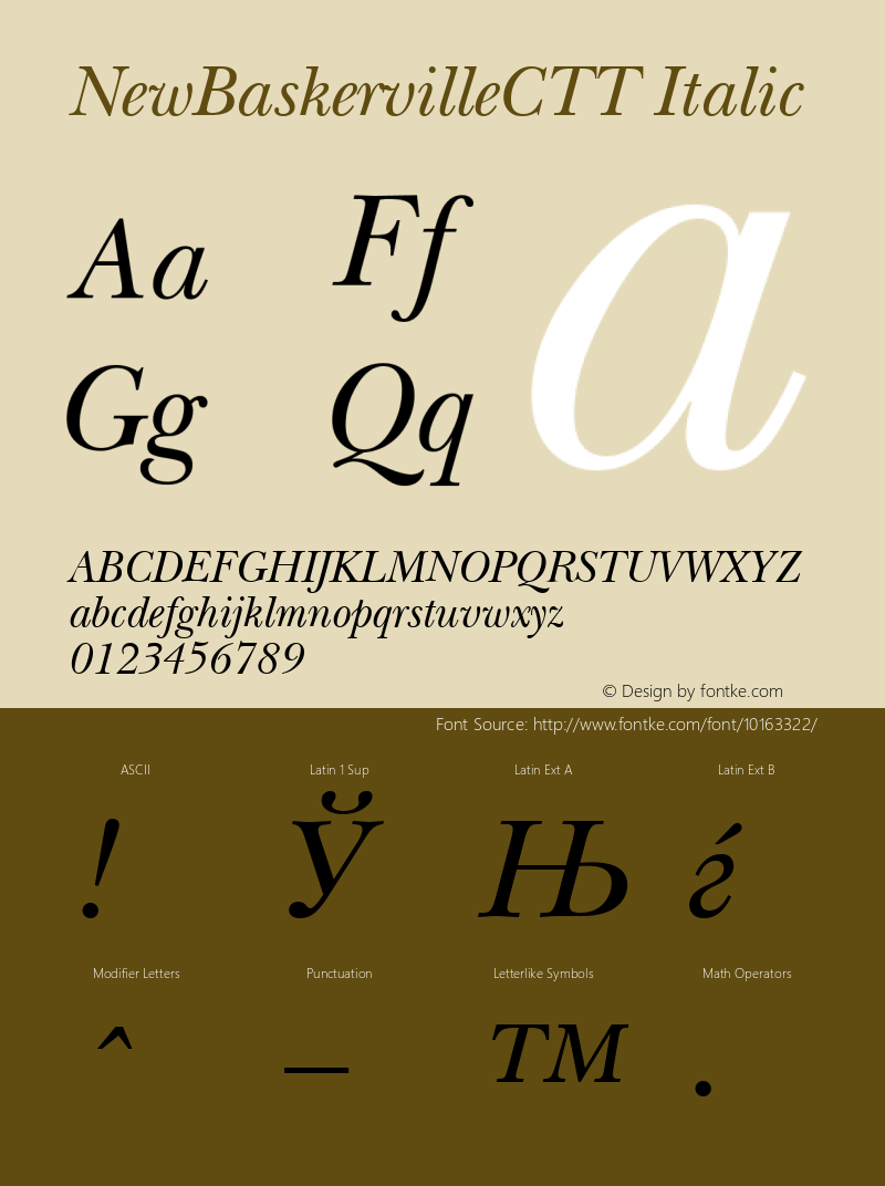 NewBaskervilleCTT Italic 1.000.000 Font Sample