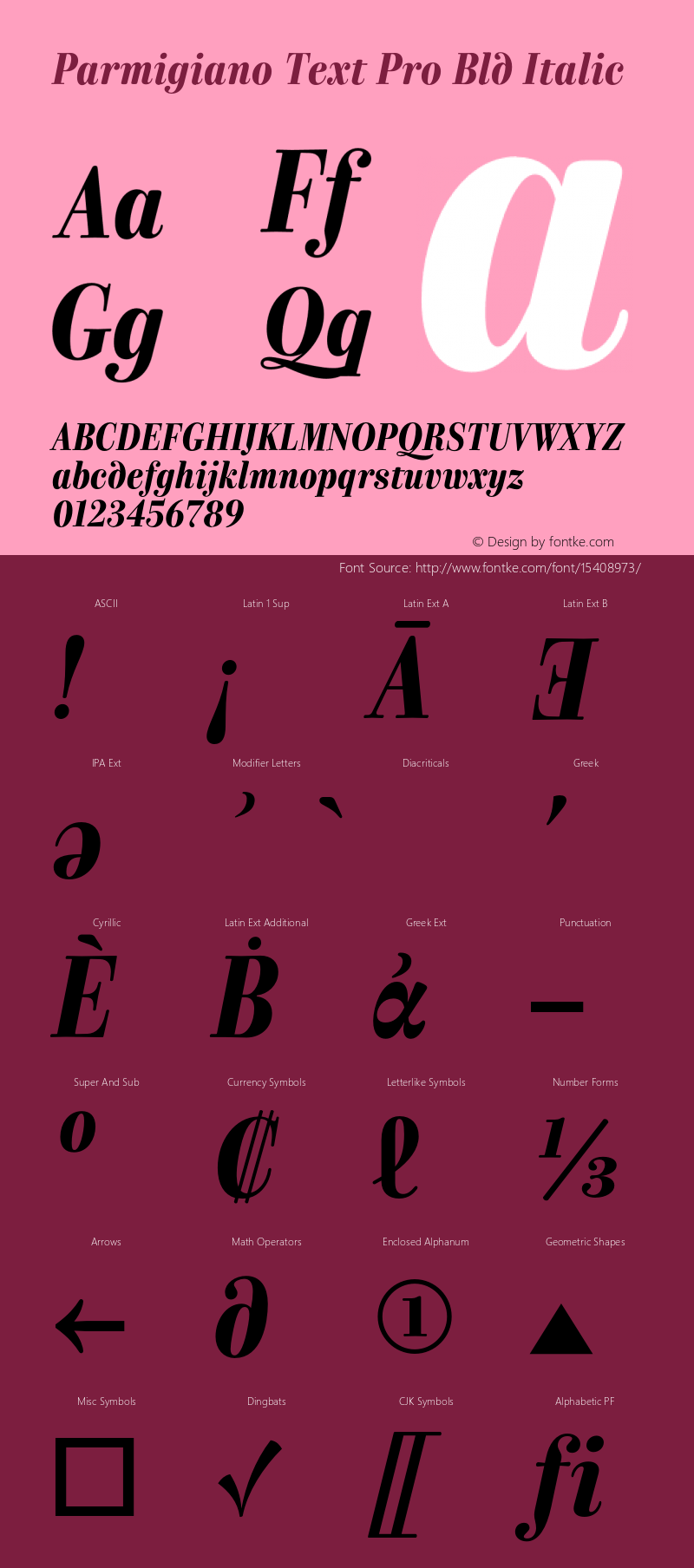 Parmigiano Text Pro Bld Italic Version 1.0; 2014 Font Sample