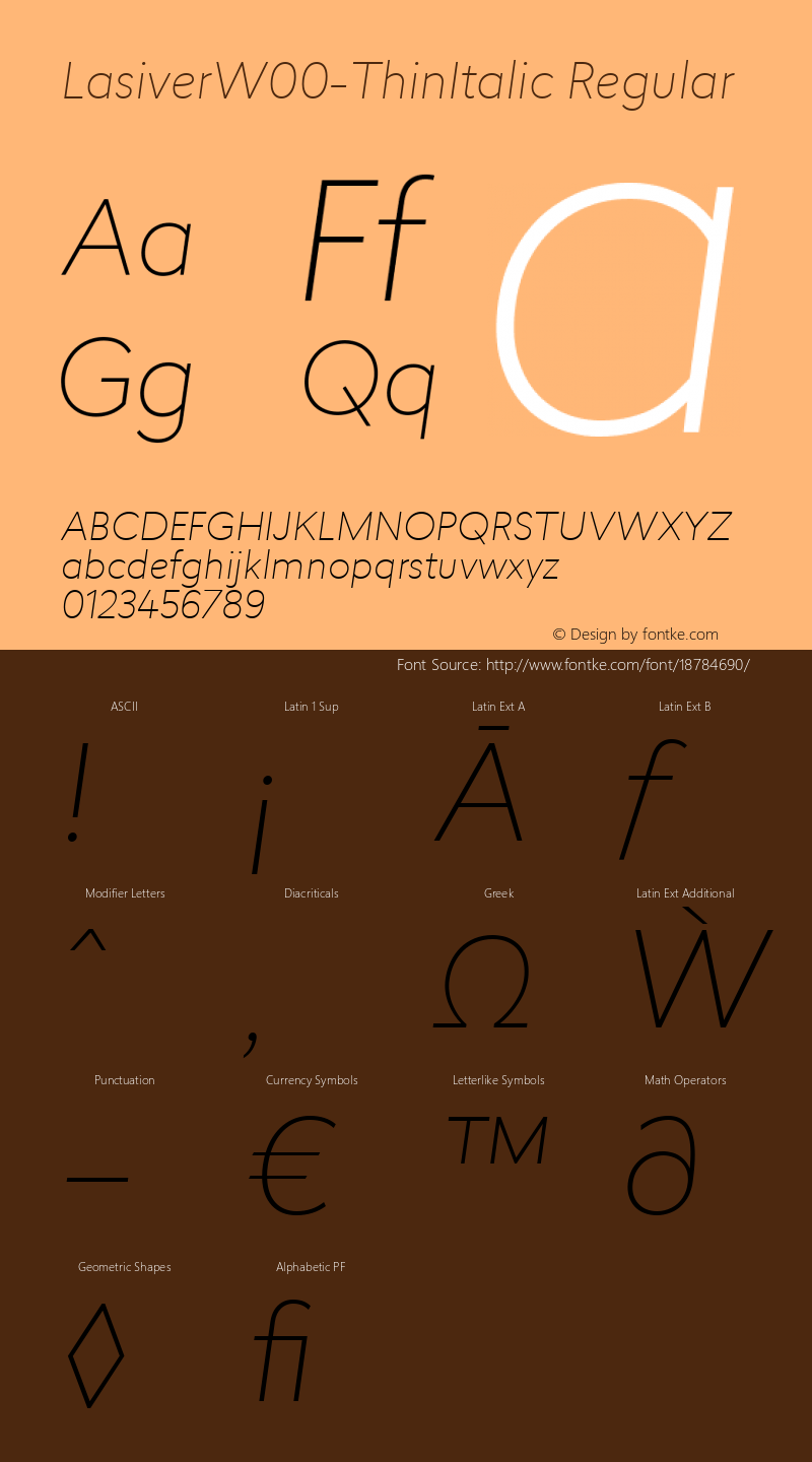 LasiverW00-ThinItalic Regular Version 1.00 Font Sample