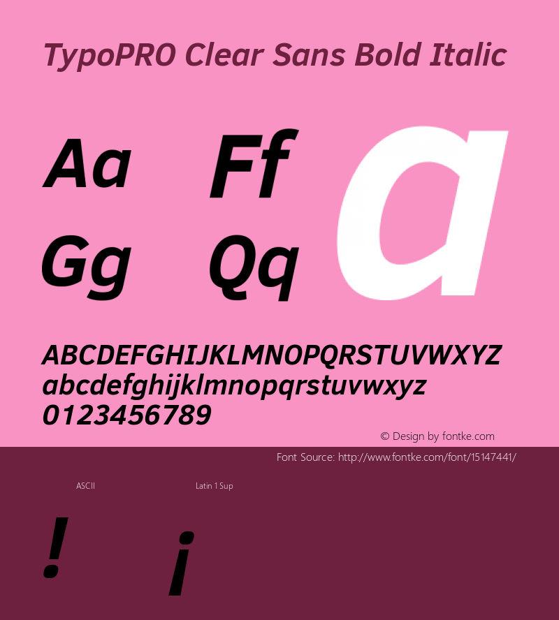 TypoPRO Clear Sans Bold Italic Version 1.00 Font Sample