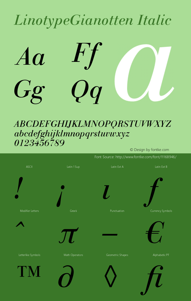 LinotypeGianotten Italic Version 005.000 Font Sample