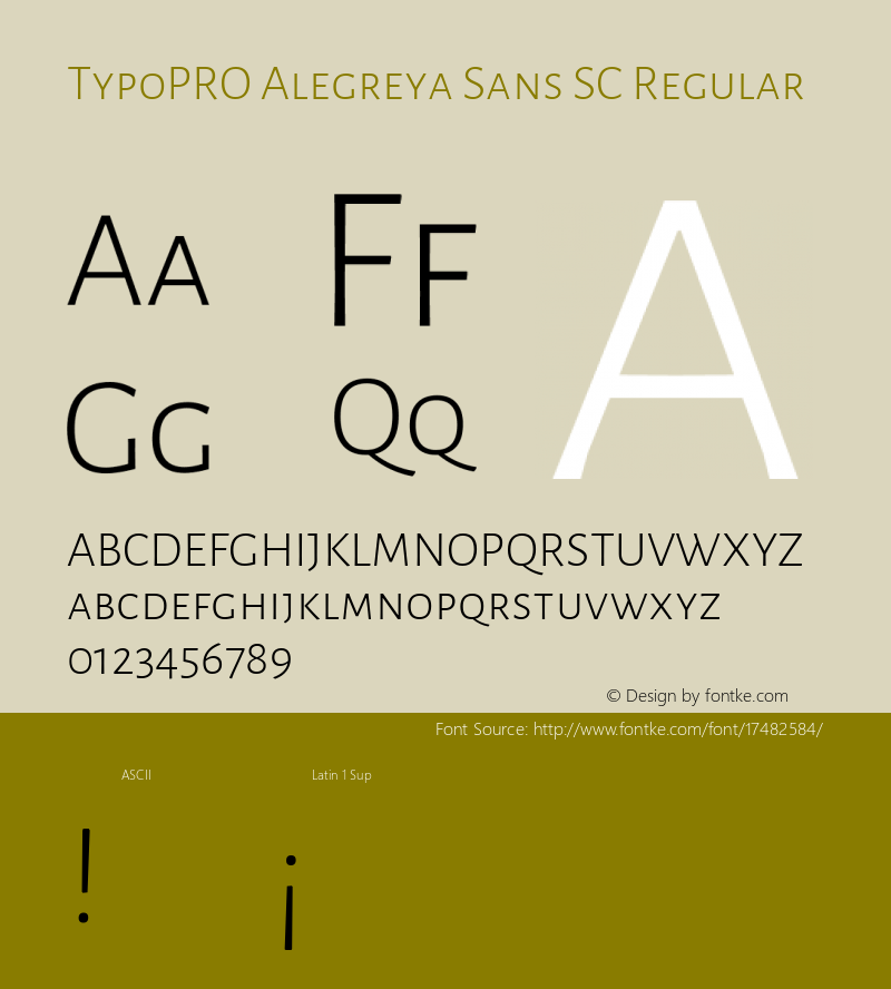 TypoPRO Alegreya Sans SC Regular Version 1.000;PS 001.000;hotconv 1.0.70;makeotf.lib2.5.58329 DEVELOPMENT Font Sample