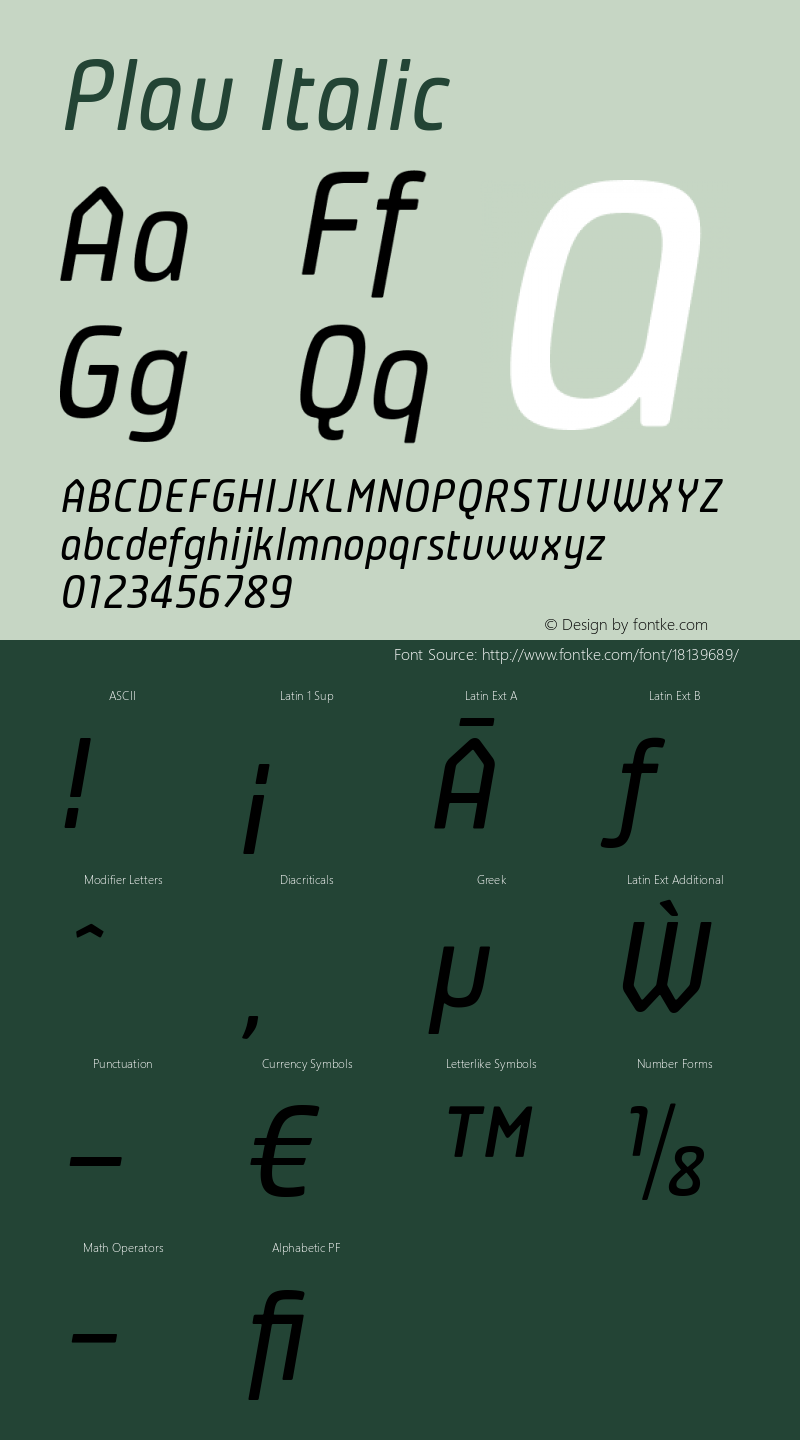 Plau Italic Version 2.001;PS 002.001;hotconv 1.0.70;makeotf.lib2.5.58329 Font Sample