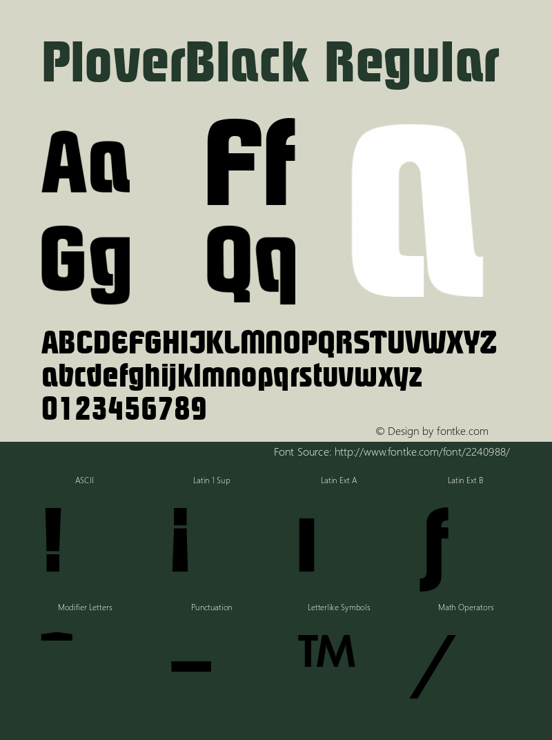 PloverBlack Regular W.S.I. Int'l v1.1 for GSP: 6/20/95 Font Sample