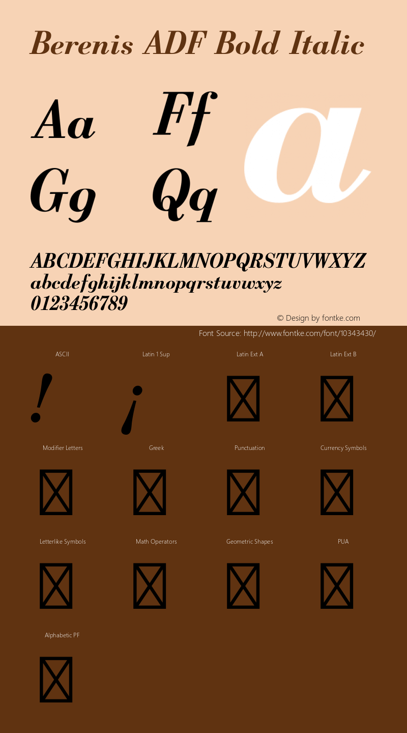 Berenis ADF Bold Italic Version 1.003 Font Sample
