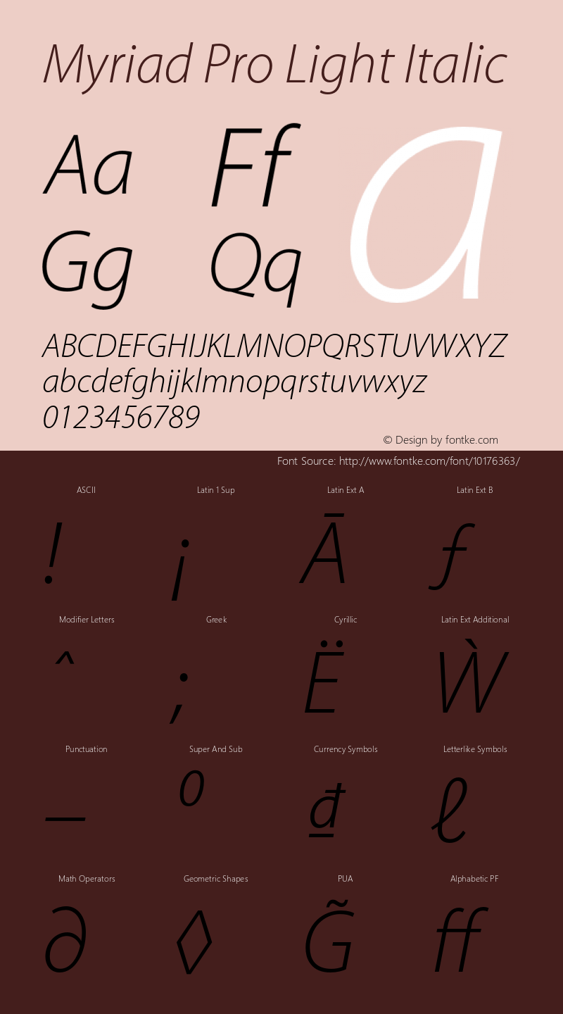 Myriad Pro Light Italic Version 2.007;PS 002.000;Core 1.0.38;makeotf.lib1.7.9032 Font Sample