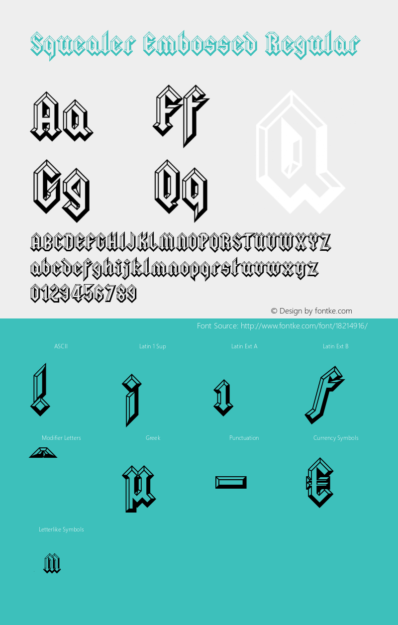 Squealer Embossed Regular OTF 3.000;PS 001.001;Core 1.0.29 Font Sample