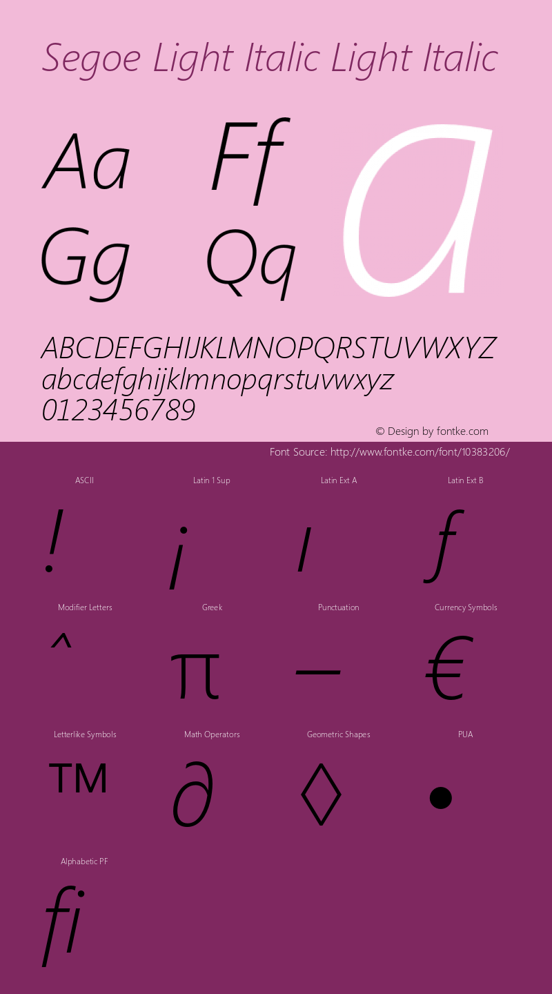 Segoe Light Italic Light Italic 001.000 Font Sample