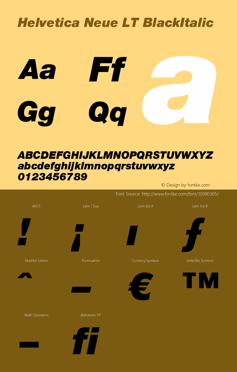 Helvetica Neue LT BlackItalic Version 006.000 Font Sample