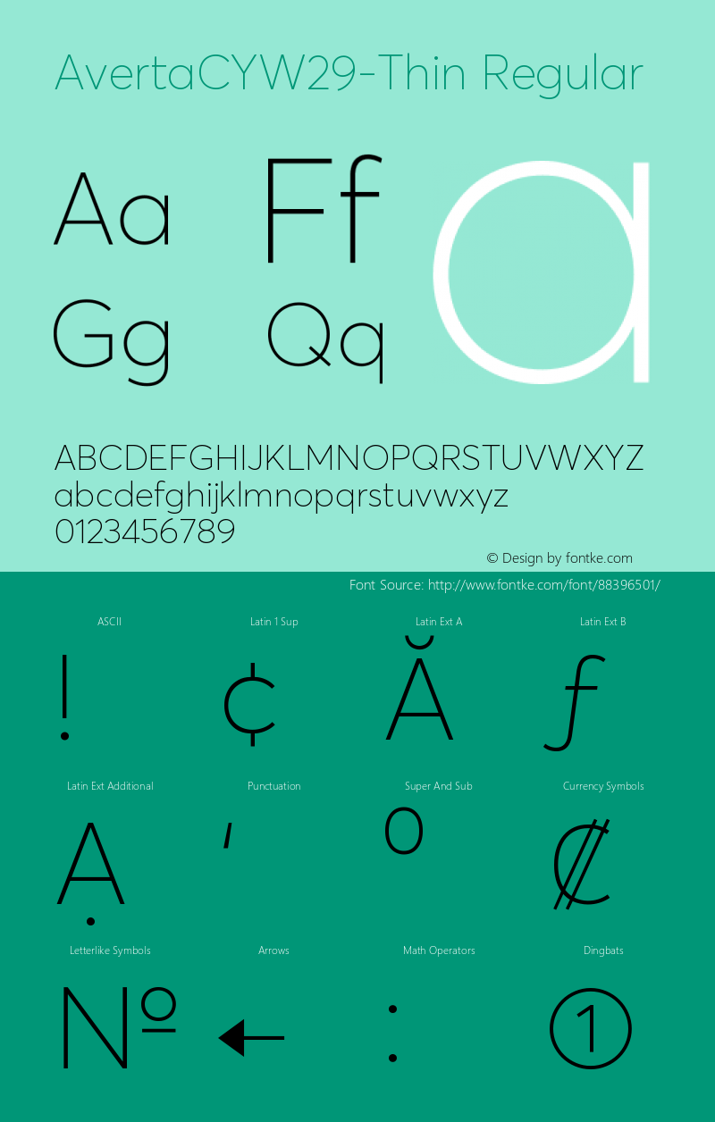 Averta CY W29 Thin Version 1.008 Font Sample