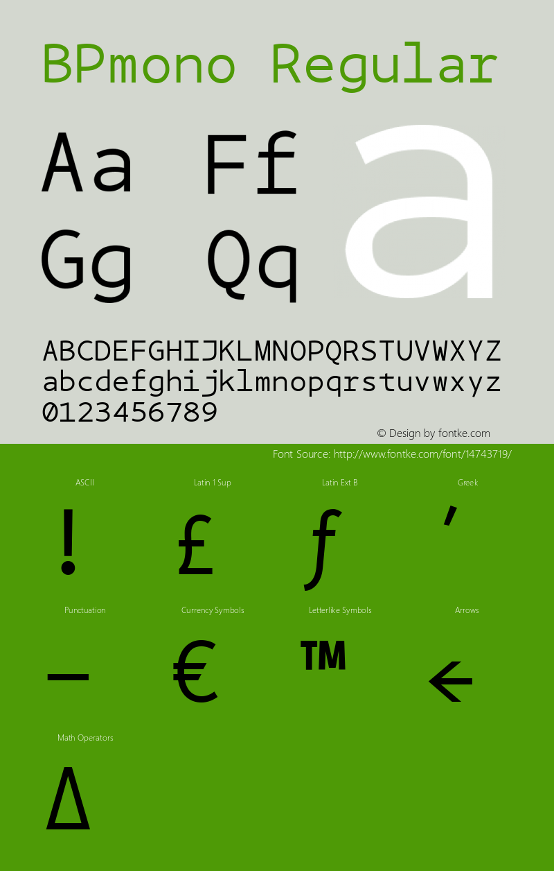 BPmono Regular Version 1.000 2007 initial release Font Sample