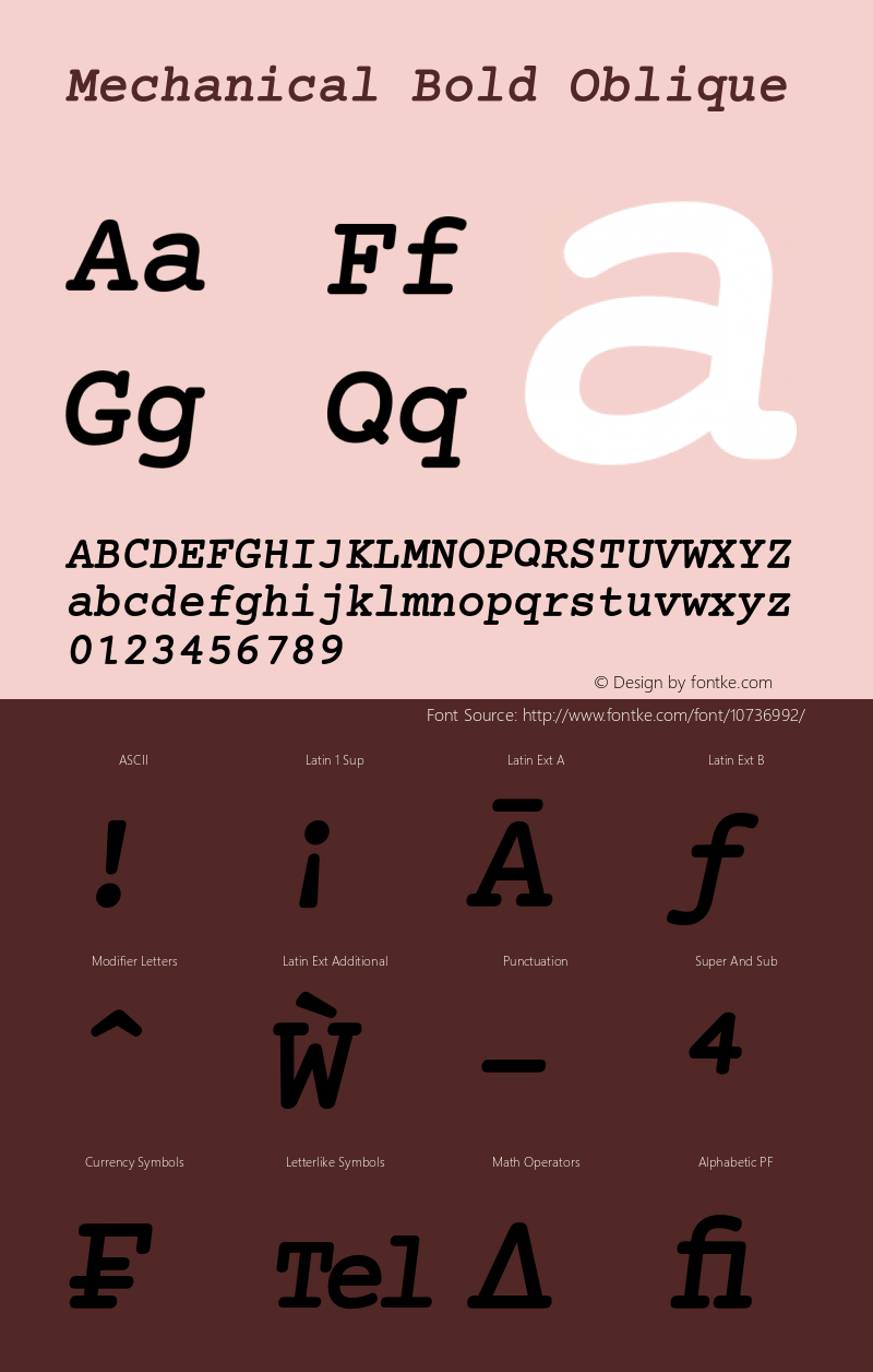 Mechanical Bold Oblique Version 1.00 Font Sample