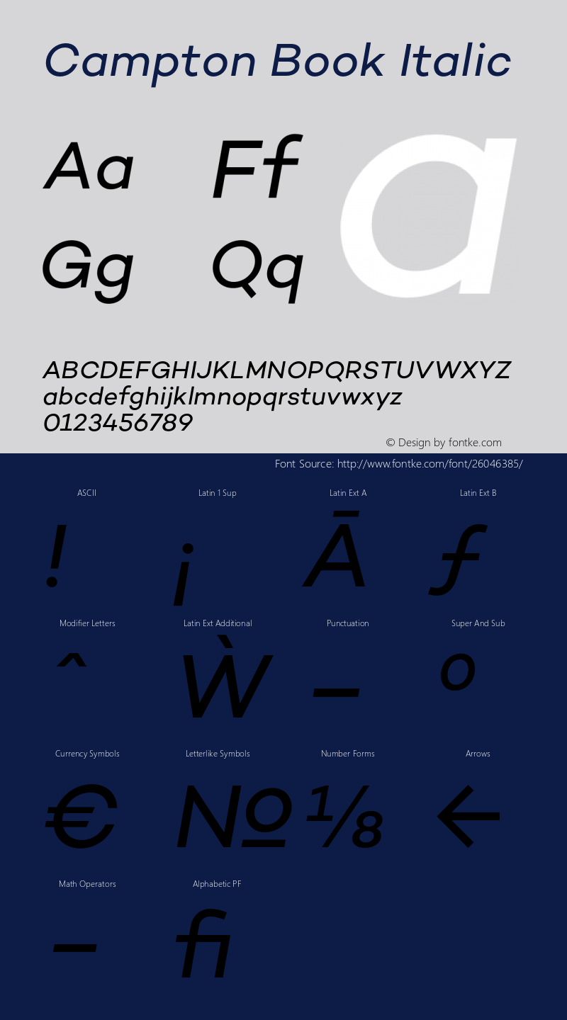 Campton Book Italic Version 1.000;PS 001.000;hotconv 1.0.70;makeotf.lib2.5.58329 Font Sample