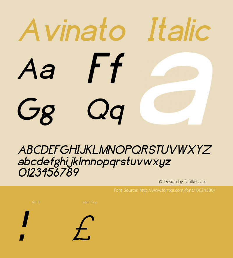 Avinato Italic Unknown Font Sample