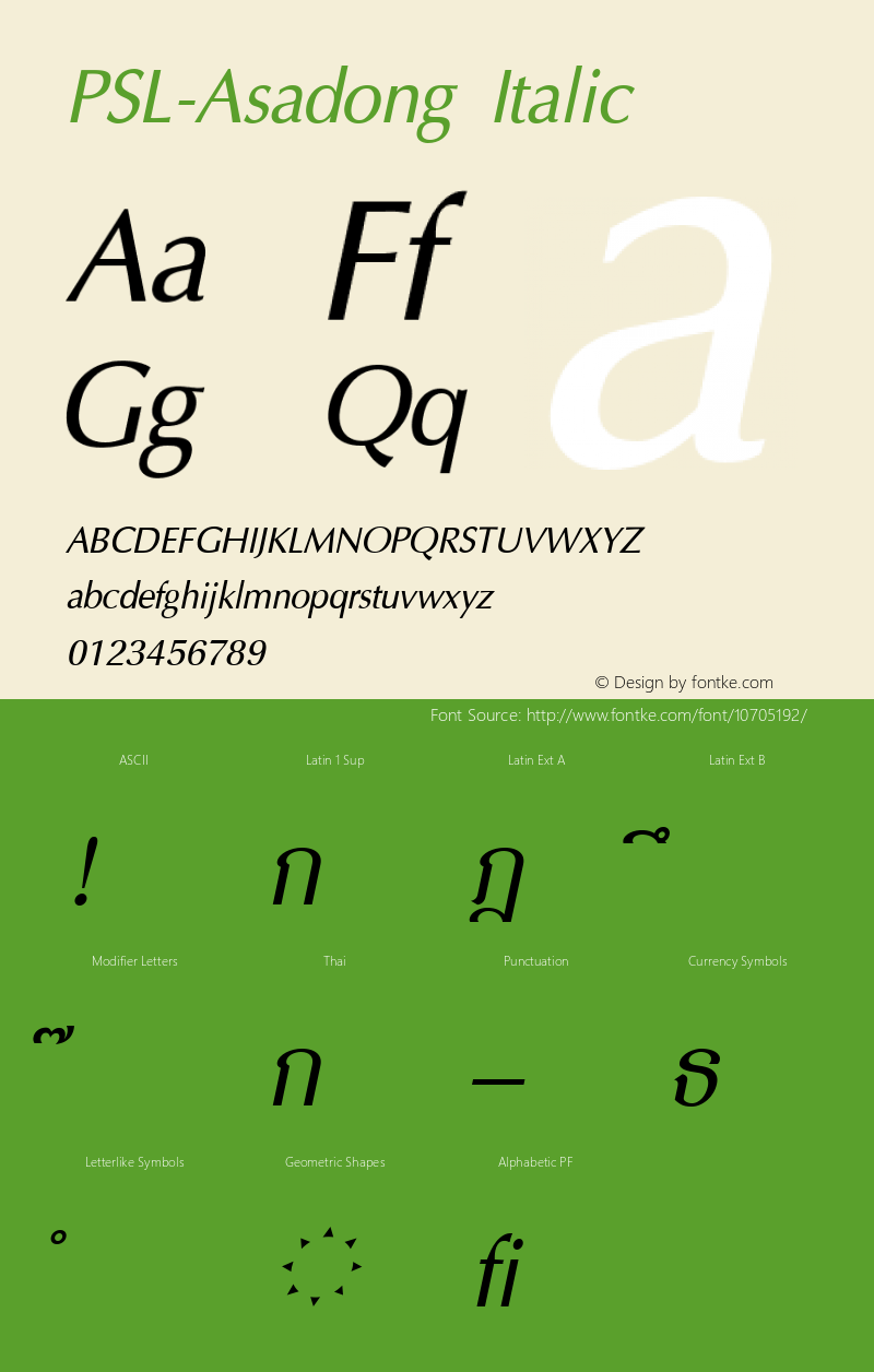 PSL-Asadong Italic Version 1.000 2006 initial release Font Sample