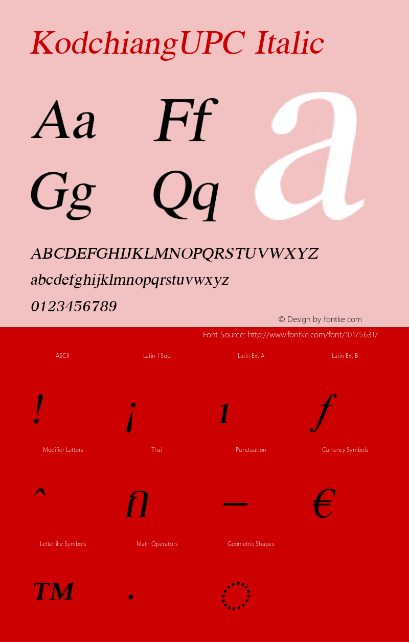 KodchiangUPC Italic Version 5.01 Font Sample