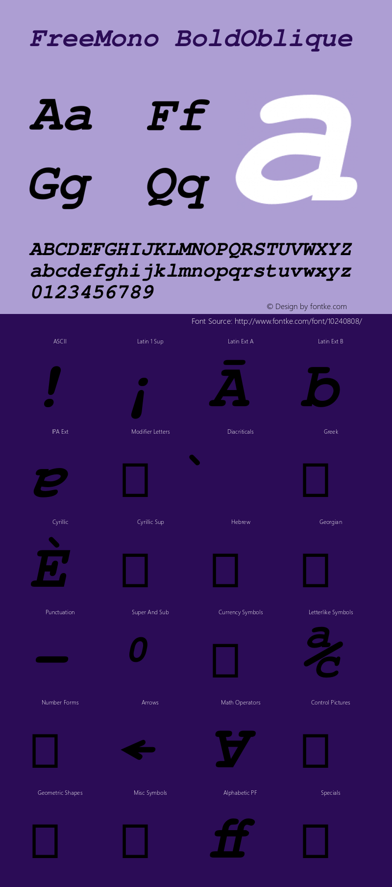 FreeMono BoldOblique Version $Revision: 1.96 $ Font Sample