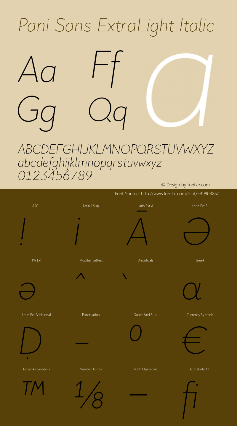 Pani Sans ExtraLight Italic Version 1.000;hotconv 1.0.109;makeotfexe 2.5.65596 Font Sample