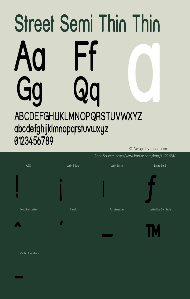 Street Semi Thin Thin Version 001.000 Font Sample