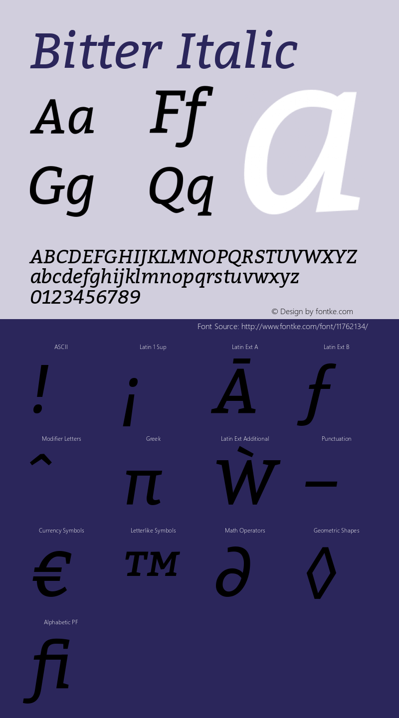 Bitter Italic Version 1.001 Font Sample