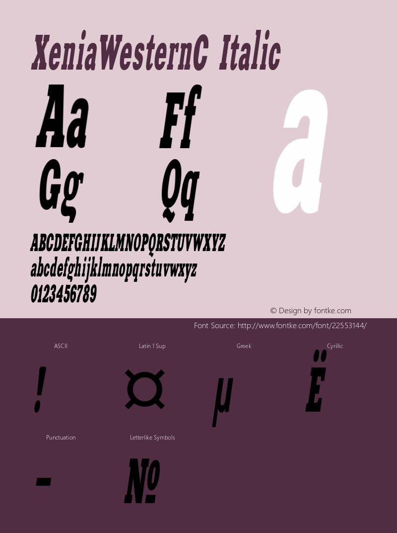 XeniaWesternC Italic Version 001.000 Font Sample