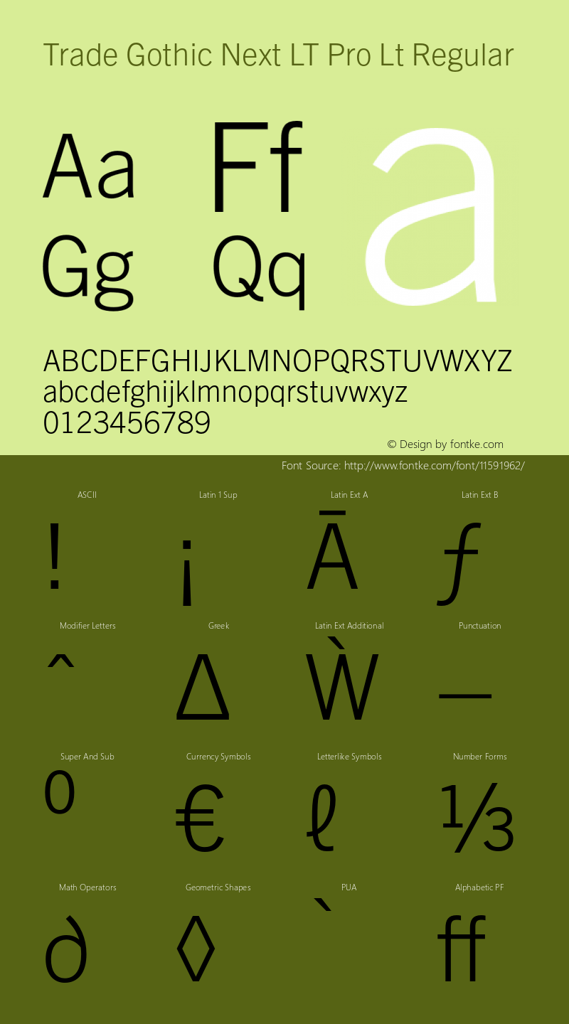 Trade Gothic Next LT Pro Lt Regular Version 2.00 Font Sample