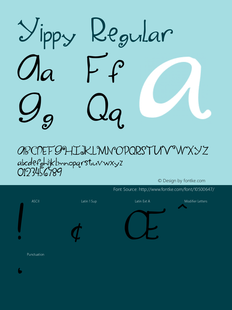 Yippy Regular Version 1.0; 2001; initial release Font Sample