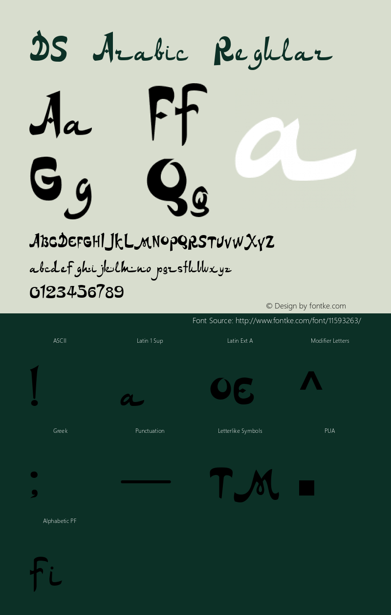 DS Arabic Regular Version 1.1; 1999 Font Sample