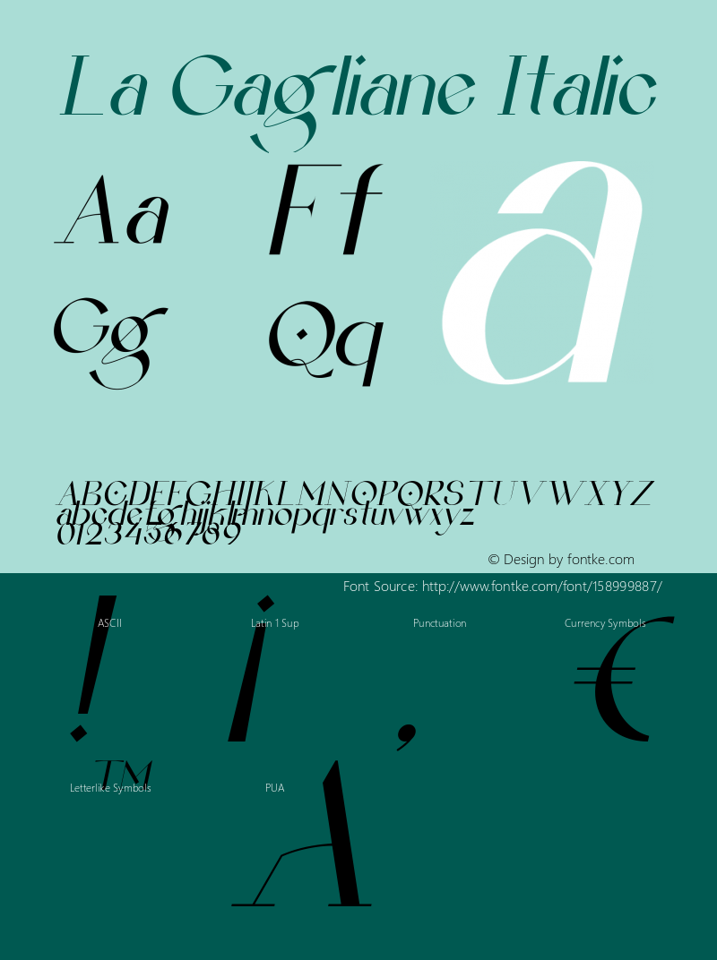 La Gagliane Italic Version 1.00;May 13, 2021;FontCreator 12.0.0.2525 64-bit Font Sample