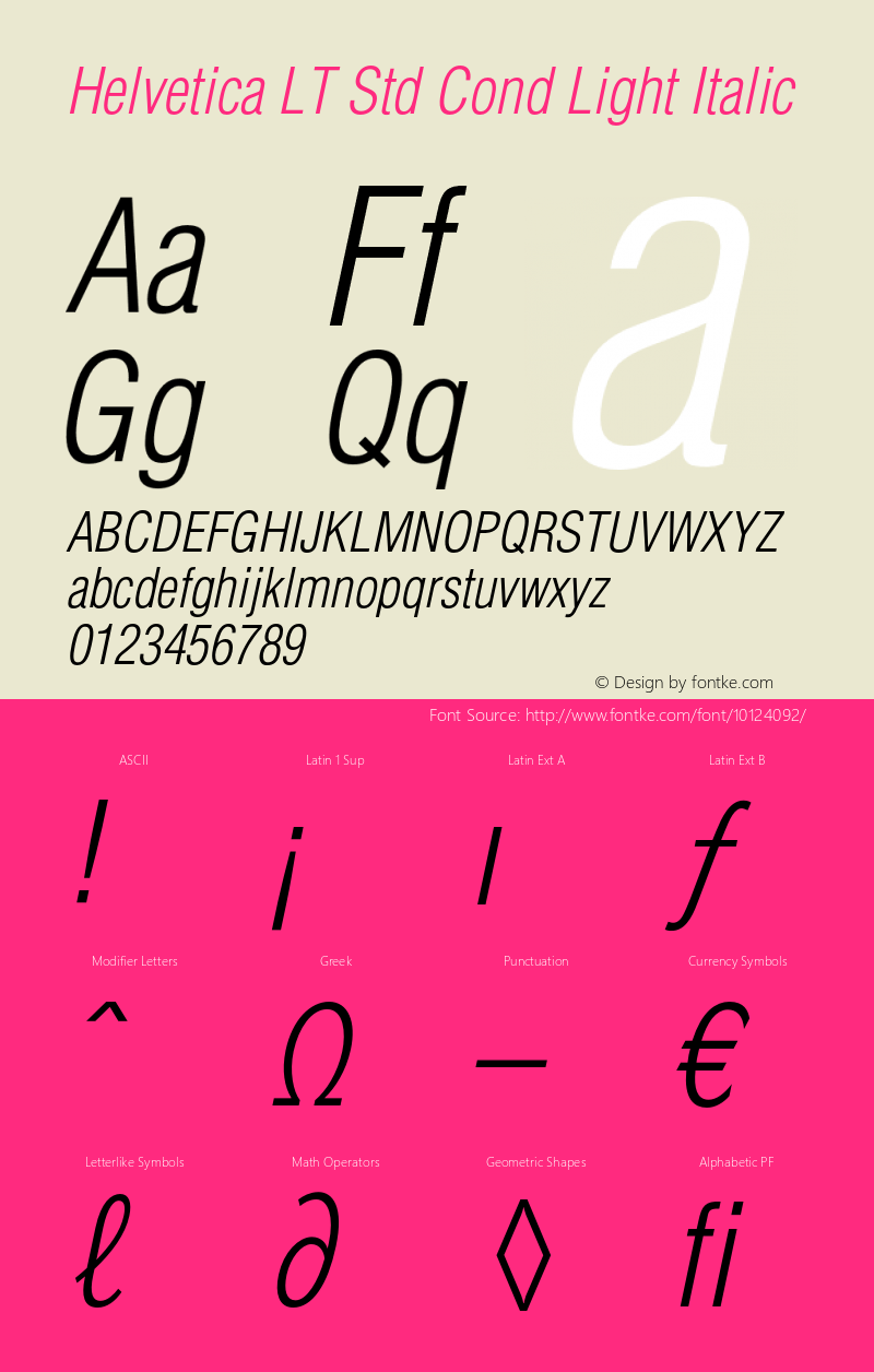 Helvetica LT Std Cond Light Italic OTF 1.029;PS 003.000;Core 1.0.33;makeotf.lib1.4.1585 Font Sample
