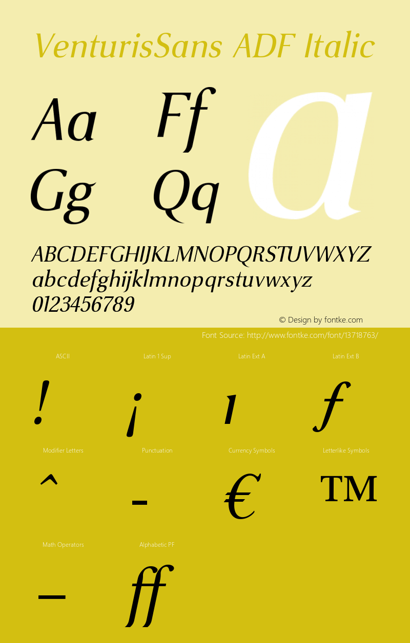 VenturisSans ADF Italic Version 1.005 Font Sample