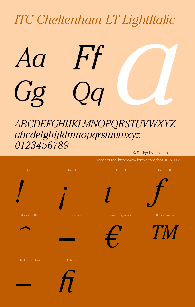 ITC Cheltenham LT LightItalic Version 006.000 Font Sample