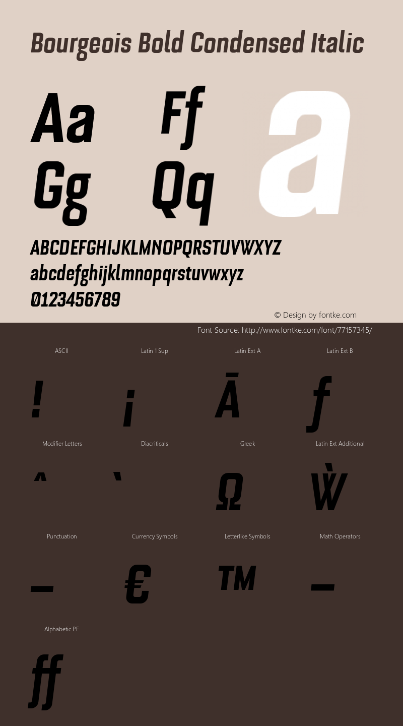 Bourgeois Bold Condensed Italic Version 1.105;PS 001.105;hotconv 1.0.88;makeotf.lib2.5.64775 Font Sample