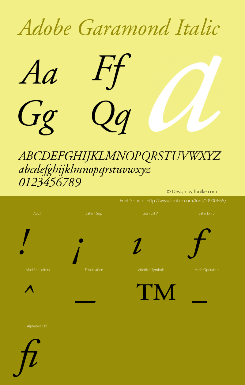 Adobe Garamond Italic Version 001.002 Font Sample