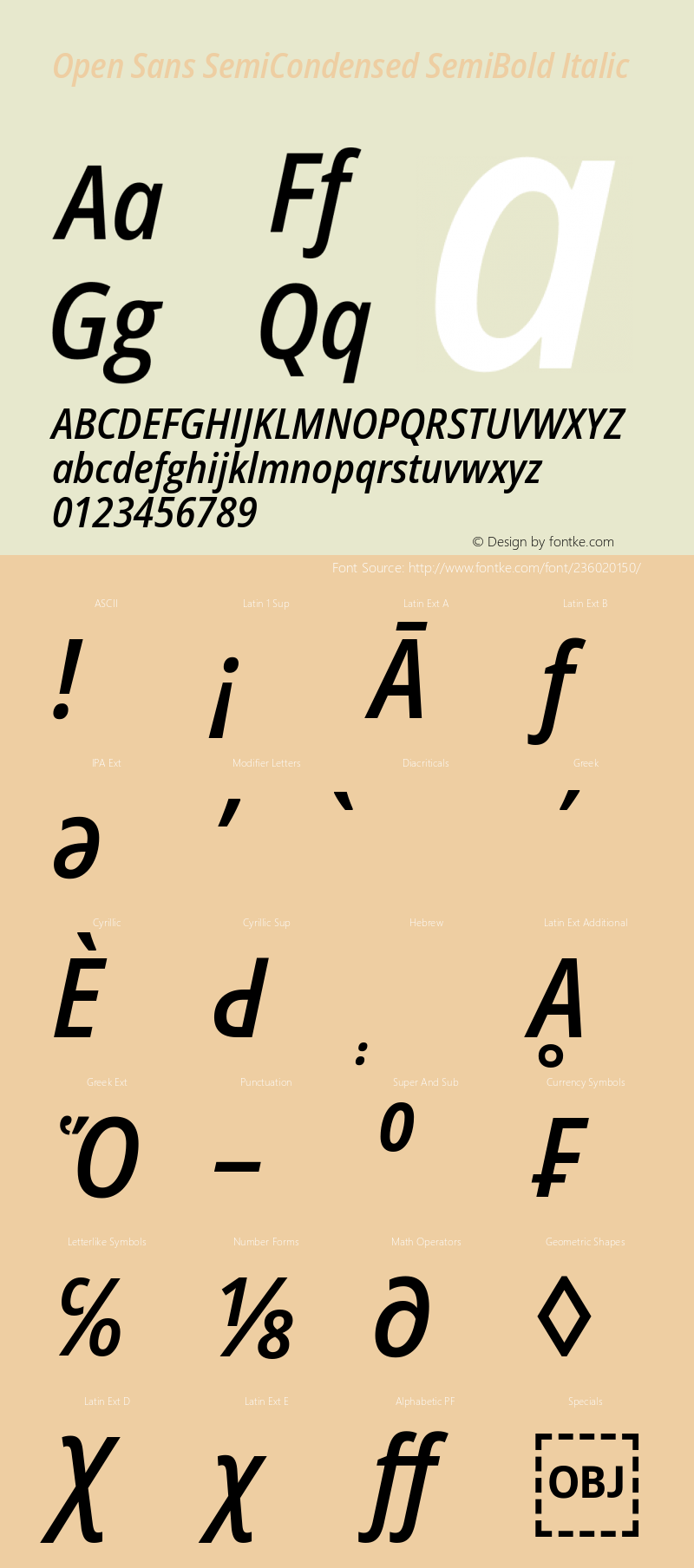 Open Sans SemiCondensed SemiBold Italic Version 3.000图片样张