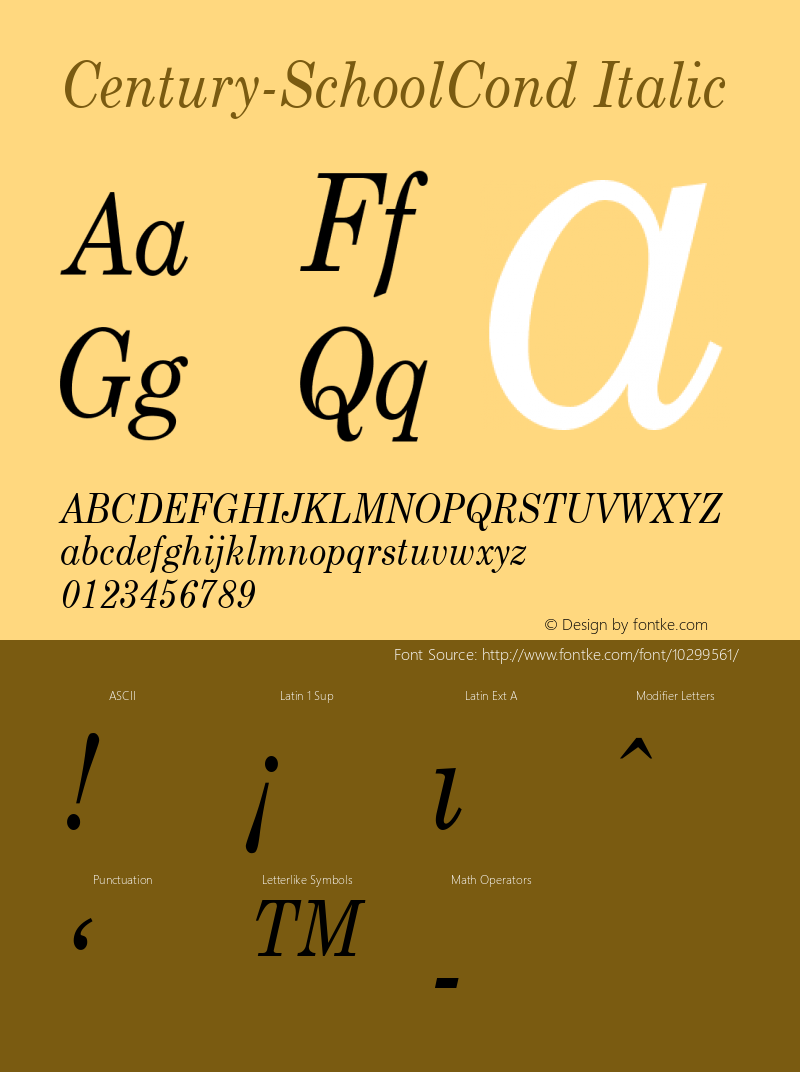 Century-SchoolCond Italic 1.000 Font Sample