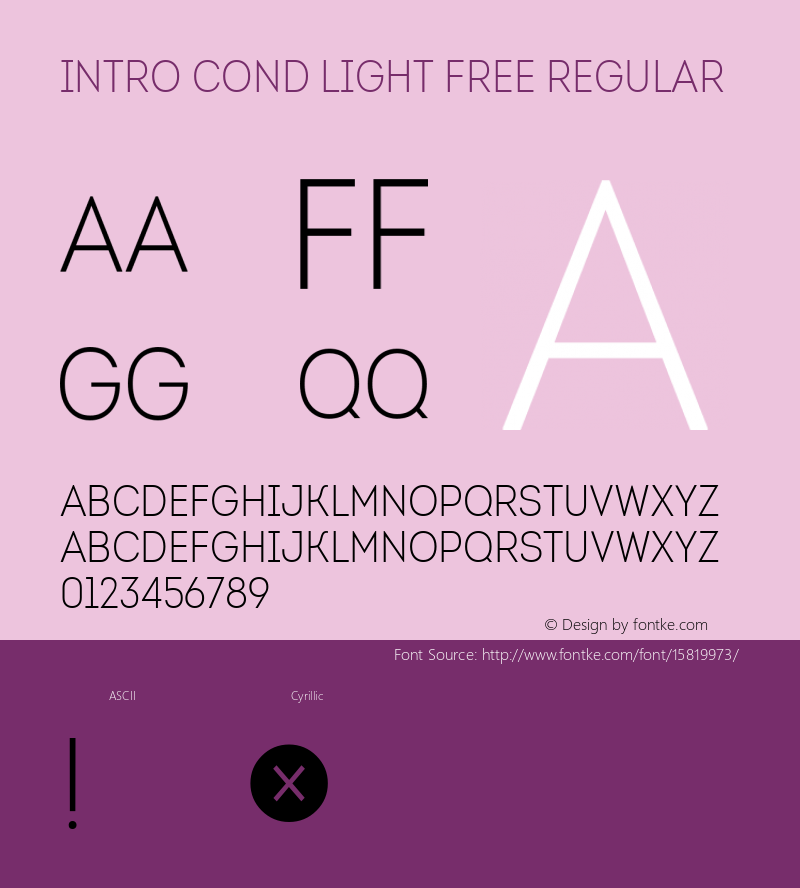 Intro Cond Light Free Regular Version 001.000; ttfautohint (v1.4.1) Font Sample