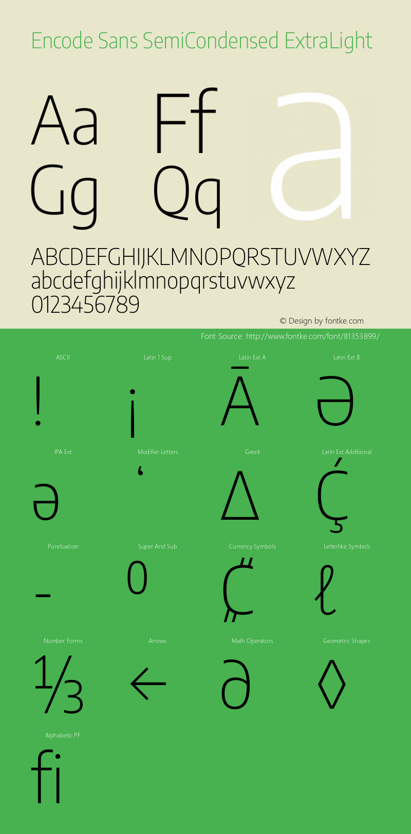 Encode Sans SemiCondensed ExtraLight Version 3.002 Font Sample