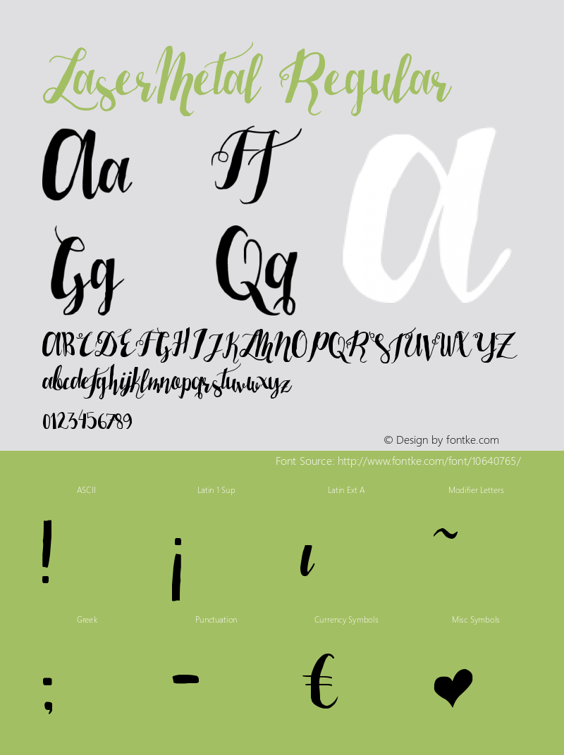 LaserMetal Regular Version 1.00 January 18, 2015, initial release Font Sample