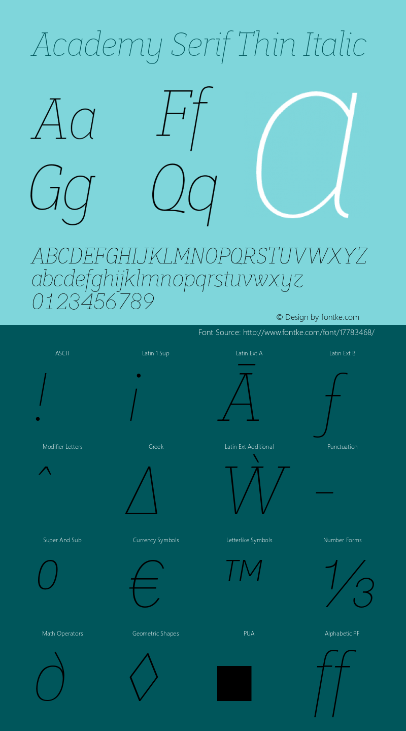 Academy Serif Thin Italic Version 1.002 Font Sample