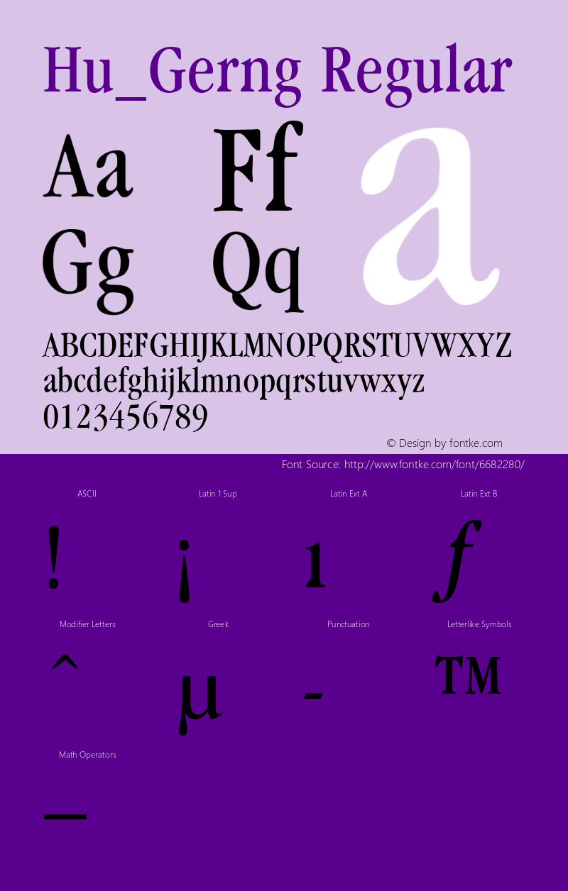 Hu_Gerng Regular Copyright (c) 1997 by WoodStone. Font Sample