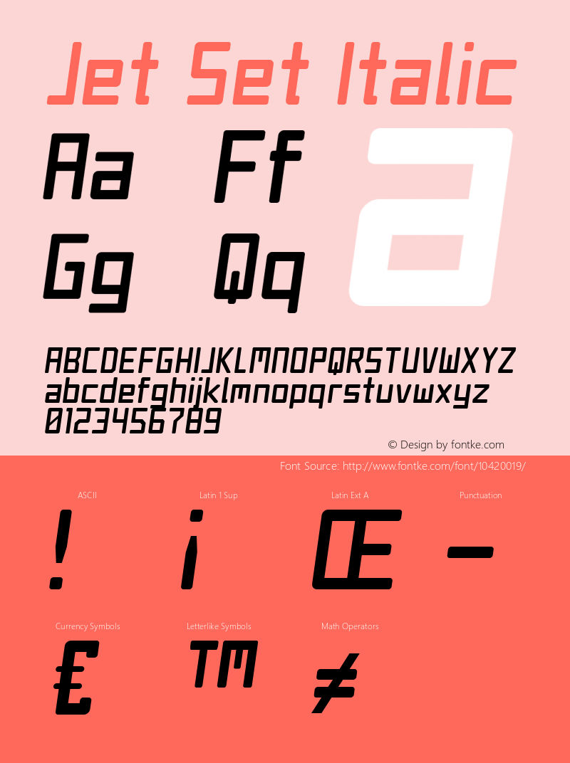 Jet Set Italic Version 1.0 Font Sample